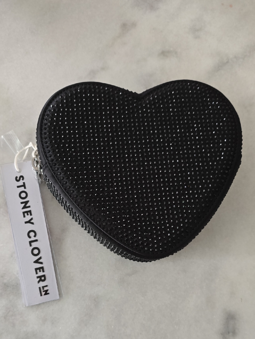 Stoney Clover Lane Black Rhinestone Heart Mini Pouch